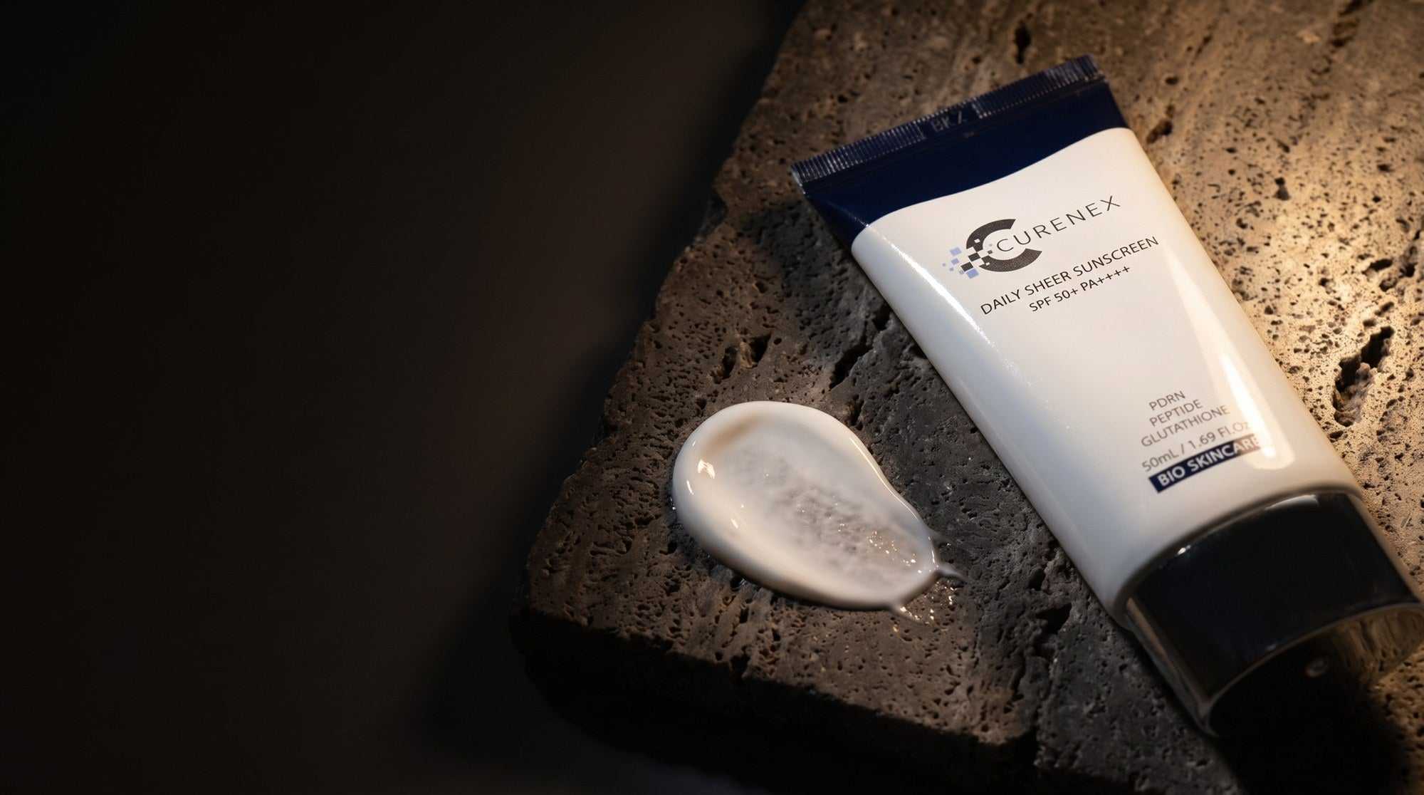 Curenex sheer sunscreen SPF50+ benefits from the Salmon DNA PDRN 3 Step Set