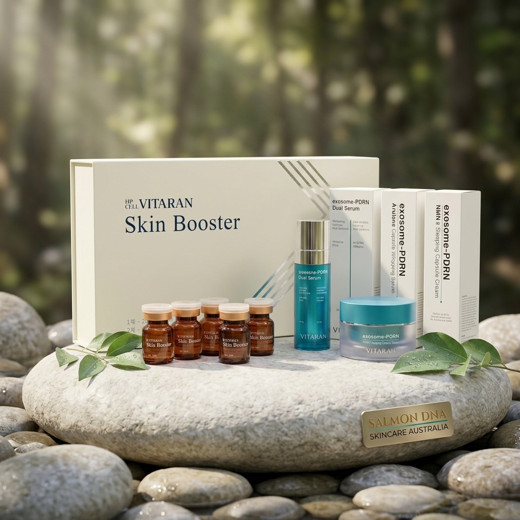 Complete Vitaran Collection featuring HP Cell Salmon DNA Skin Booster and 3-Step Skin Healing Series products in one set