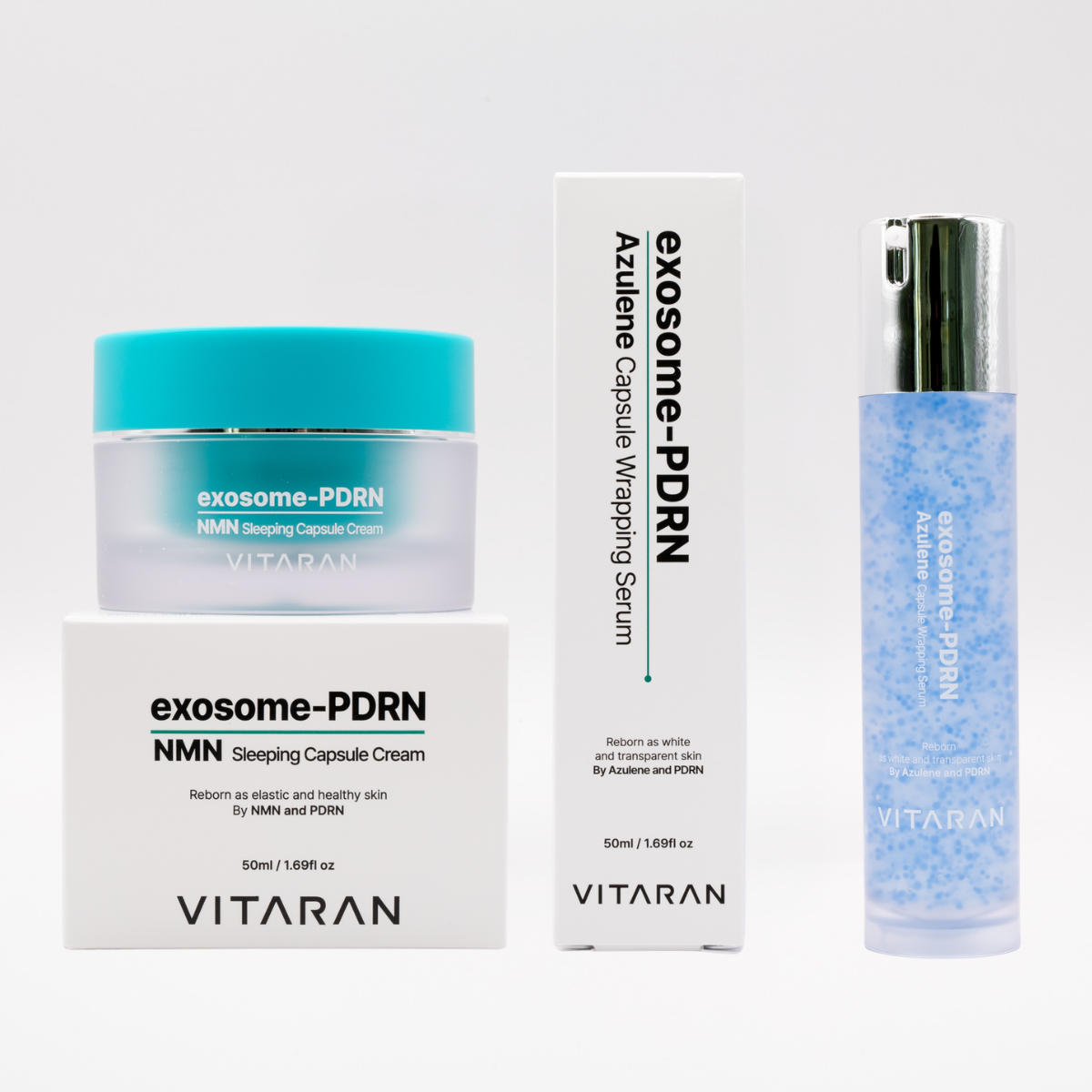 VITARAN Exosome & Salmon DNA Day and Night Duo Azulene Serum and Capsule Cream set for radiant, hydrated skin