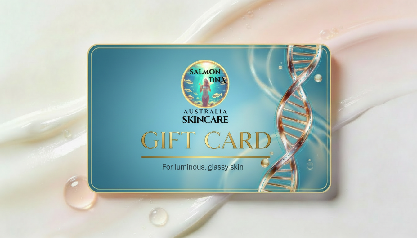 Salmon DNA Australia Skincare Gift Card for luminous, glassy skin with DNA helix design