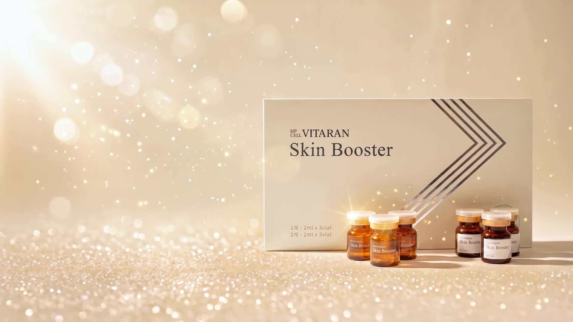 HP Cell VITARAN Salmon DNA Skin Booster vials with Korean skincare ingredients on a clean backdrop