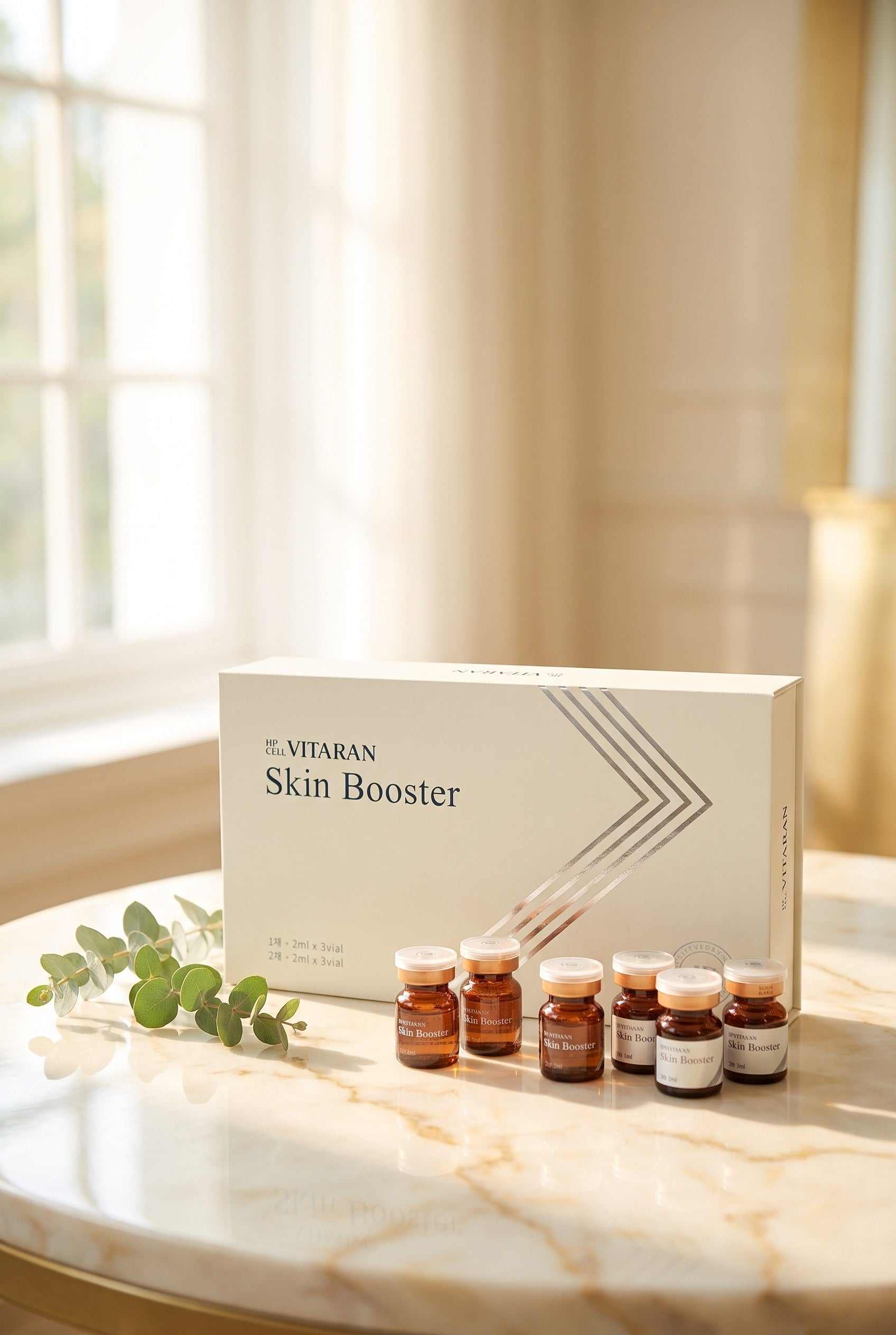 HP Cell VITARAN Salmon DNA Skin Booster vials highlighting hydrating salmon DNA and PDRN