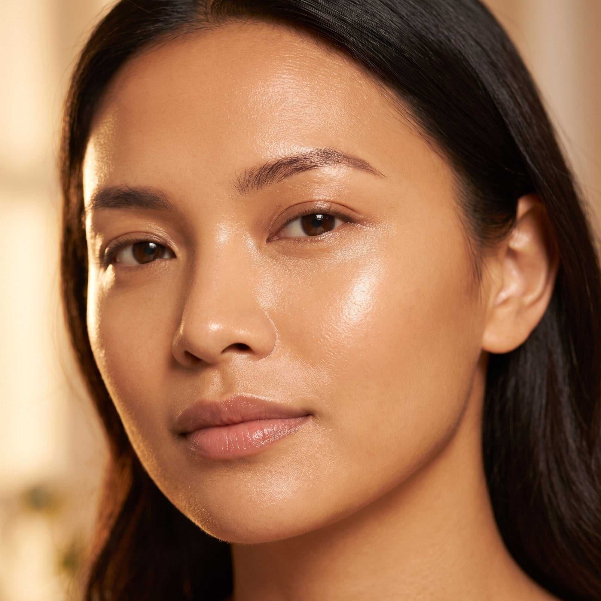 Dual near infrared and red light LED face mask glowing during an at home beauty session