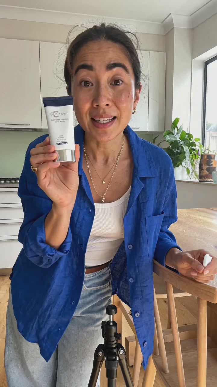 Load video: Glow Salmon DNA Curenex sunscreen customer video smoothing lotion over glowing skin