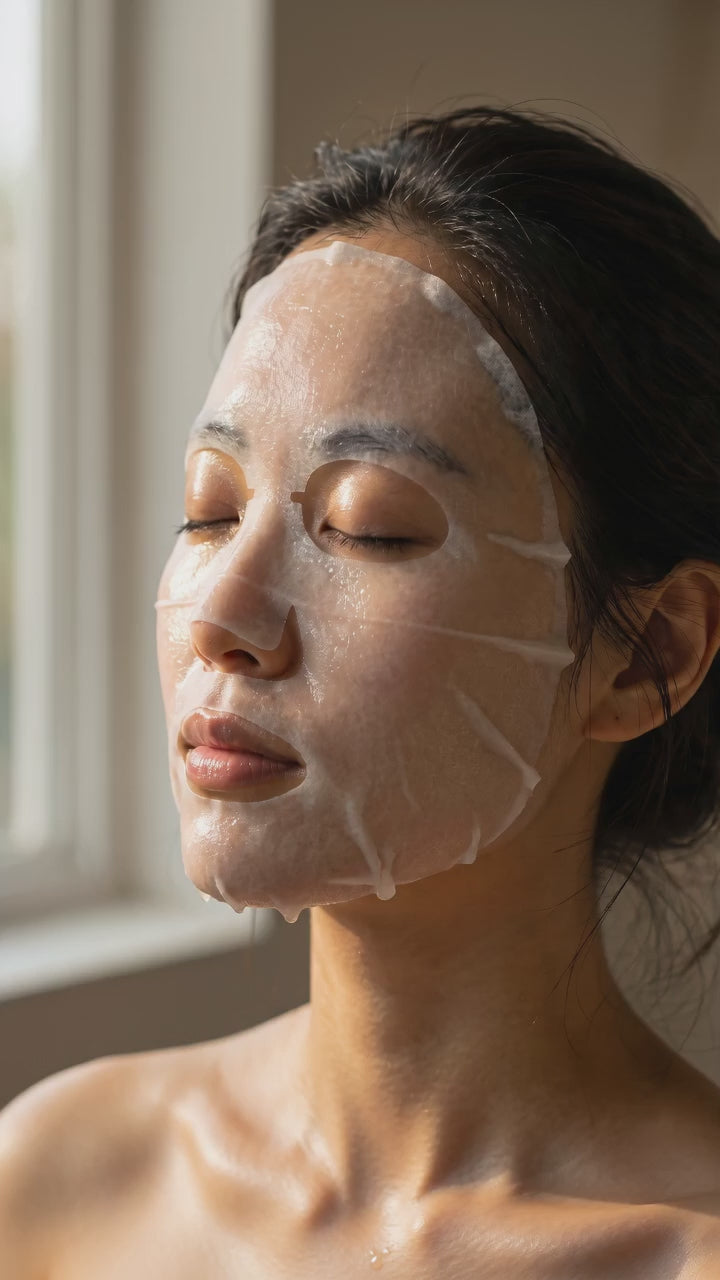 Load video: Curenex Salmon DNA sheet mask video showing the essence smoothing on for a fresh glow