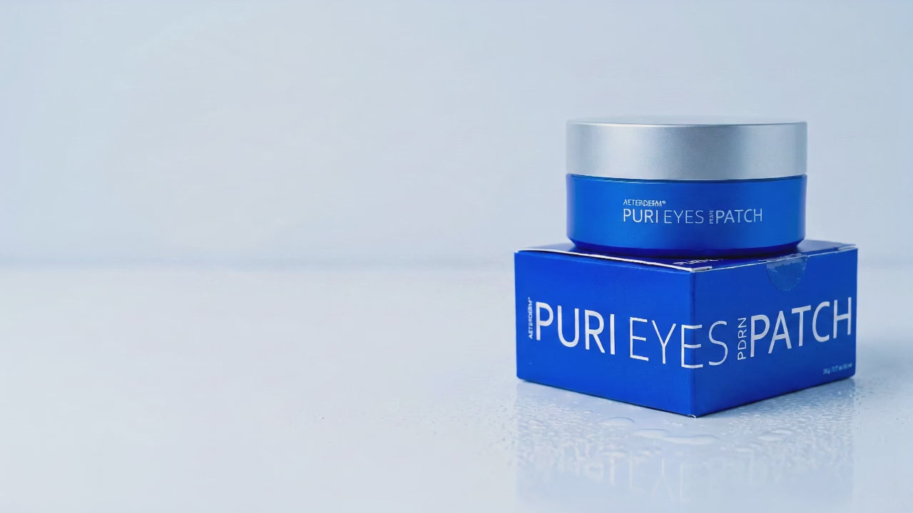 Load video: Puri Eyes PDRN Patches hero video showcasing the 80 pack hydrogel eye patches