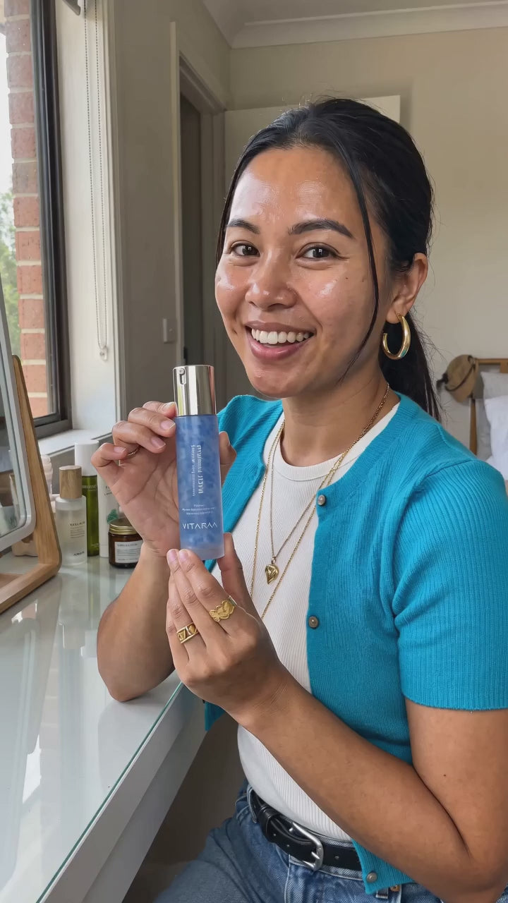 Vitaran Morning and Night Serum Duo customer clip smoothing serum for a dewy glow