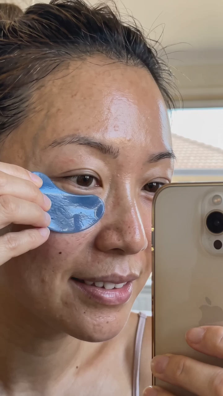 Load video: Puri Eyes PDRN Patches customer clip showing the patches worn for a soothing glow