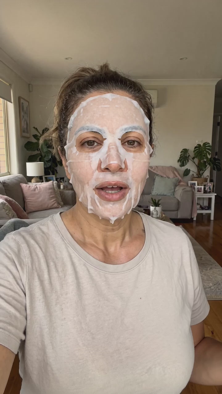 Glow Salmon DNA Curenex sheet mask customer video hugging skin for dewy hydration