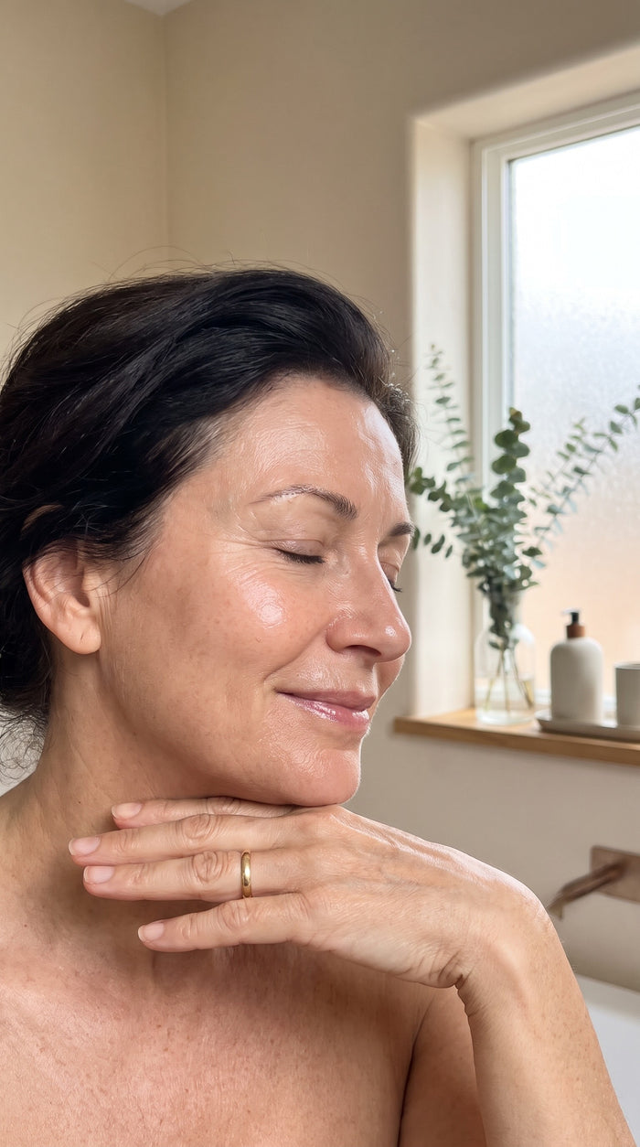 Woman with plump glowing skin relaxing