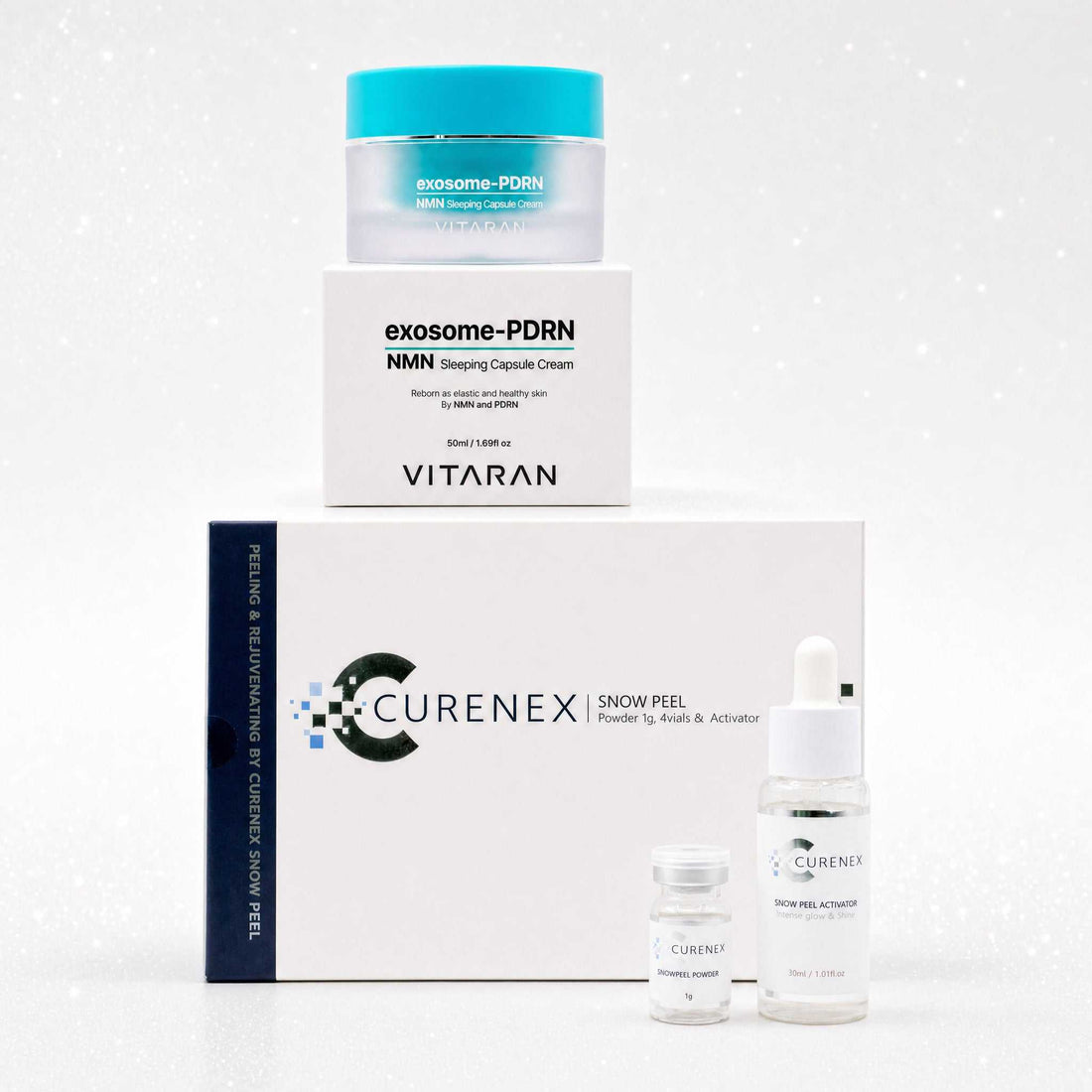 The Overnight Salmon DNA Spicule Snow Peel and Capsule Cream skincare kit with salmon DNA and gentle exfoliation