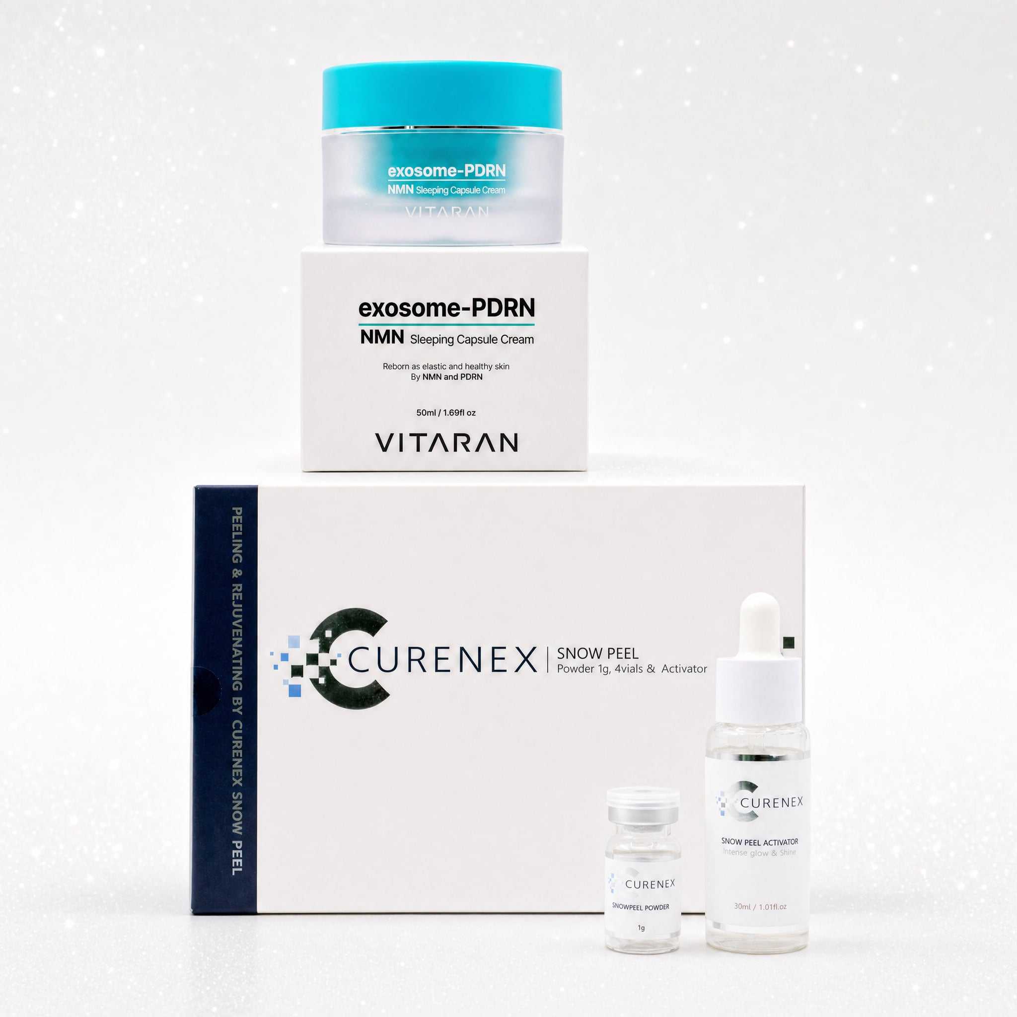 The Overnight Salmon DNA Spicule Snow Peel and Capsule Cream skincare kit with salmon DNA and gentle exfoliation