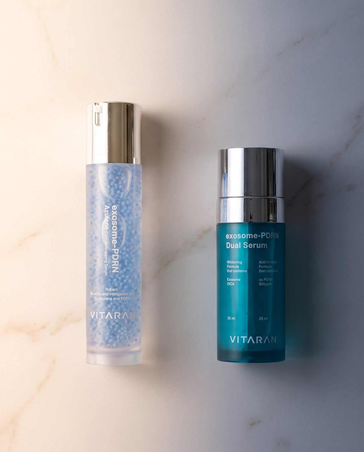 VITARAN Morning & Night Serum Duo bottles with Azulene and PDRN Exosome for skin healing